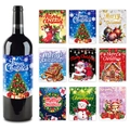 Lot de 9 étiquettes festives Merry Christmas pour bouteilles de vin avec motifs de Noël - Autocollant de Bouteille Style B