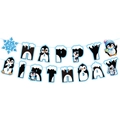 Détail de la bannière HAPPY BIRTHDAY avec pingouins et flocons de neige de Noël - Bannière de lettres