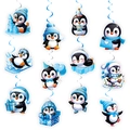 Détail de 12 décorations suspendues de pingouins mignons pour fête d'hiver et anniversaire - Cartes Suspendues Et Spirales