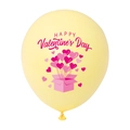 Detail van lichtgele latex ballon met Happy Valentine's Day tekst en hartjesafbeelding - Geel