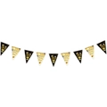 Ghirlanda di bandierine Happy New Year nero e oro con stampe di champagne e fuochi - Striscione a Bandierine Triangolari