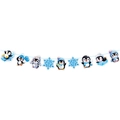 Bannière de fête d'hiver avec manchots de dessin animé et flocons de neige pour décoration - Bannière Accessoires Pingouin