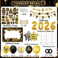 2026 New Year party decoration set with black and gold balloons, banner, and photo props - 2026 New Year Full Decoration Kit
