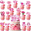 Romantisches Valentinstag Kuchendeko-Set mit Herzen, Rosen und festlichen Schriftzügen - Valentinstag Kuchenstecker / Romantischer Festlicher Stil