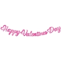 Pancarta rosa Happy Valentines Day con corazones decorativos sobre fondo blanco puro - Pancarta de letras