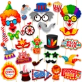 Set oggetti scena foto circo con maschere clown, animali e cartelli per feste - Accessori Tema Circo Carnevale / Accessori Fotografici di Carnevale