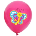 Pink latex balloon featuring colorful cartoon butterfly print for spring themed parties - Pink
