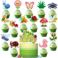 Close-up of insect theme cupcake toppers including butterflies and happy birthday sign - Cake Toppers