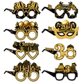 Set di 8 occhiali per il 30° compleanno nero e oro con motivi festivi scintillanti - Occhiali 30esimo Compleanno