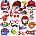 Set di 20 accessori per foto a tema baseball con mazze, cappelli e cartelli MVP - Tema Baseball / Carte E Bastoncini Di Bambù / Rosso Bianco Blu Multicolore