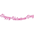 Pink glitter Happy Valentines Day banner with cursive lettering and heart cutouts for party decor - Letter Banner