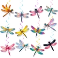 Detail of colorful dragonfly party banners with glitter wings and hanging swirls - 12 Double-Sided Cards + 12 Spiral Swirls