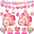 Pink Mother's Day party decoration set with Happy Mother's Day banners and balloons - Style B Banner Balloons Swirls Honeycomb