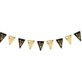 Détail d'une bannière de Nouvel An noire et dorée avec motifs champagne et feux d'artifice - Bannière de Drapeaux Triangulaires