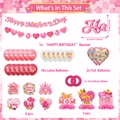 Detail of Mother's Day party set including banners, balloons and honeycomb centerpieces - Style A Banner Balloons Swirls Honeycomb Background