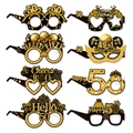 8-piece set of 50th birthday party glasses in black and gold glitter festive designs - 50th Birthday Glasses