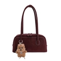 Borsa a spalla bordeaux vintage opaca con cuciture bianche a contrasto e ciondolo cane - Borgogna