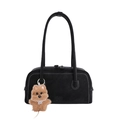 Borsa a tracolla nera minimalista con cuciture bianche e ciondolo a forma di cane - Nero