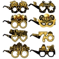 Set of 8 black and gold glitter paper glasses for 70th birthday party celebration - 70th Birthday Glasses