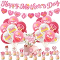 Pink Mother's Day party set with Happy Mother's Day banner, balloons and cake toppers - Style C Banner Balloons Cake Toppers