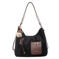 Große schwarze Wildleder-Hobo-Tasche mit brauner Tasche und süßem Bären-Schlüsselanhänger - Mit Anhänger / Schwarz