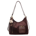 Dunkelbraune Wildleder-Tragetasche mit Vordertasche und süßem Plüschbären-Anhänger - Mit Anhänger / Kaffeebraun