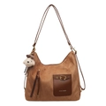 Braune Halbmond-Tasche aus Wildlederimitat mit Leder-Schnalle und Plüsch-Anhänger - Mit Anhänger / Braun
