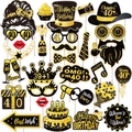 Set de accesorios para fotos de 40 cumpleaños en negro y dorado con papel brillante - Tema del cuadragésimo cumpleaños