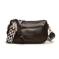 Dark brown leather crossbody bag with wide geometric strap and golden hardware - Brown