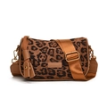 Fashionable leopard print cylinder shoulder bag with a wide strap and gold hardware - Leopard Brown