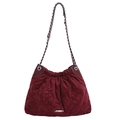 Bolso de hombro tipo cubo acolchado burdeos para mujer con textura mate y cadena - Rojo