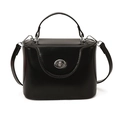 Retro black crossbody box bag with glossy finish and silver metal twist lock - Black