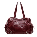 Borsa tote bordeaux vintage in pelle lucida con dettagli di fibbie in metallo argentato - Rosso