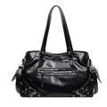 Borsa tote nera retrò lucida con cerniere argentate e cinturini con fibbia in stile - Nero
