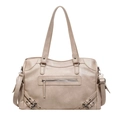 Borsa tote beige minimalista in pelle PU da donna con dettagli di fibbie argentate - Bianco Sporco