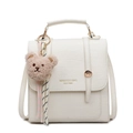 Sac à dos chic blanc cassé motif crocodile avec pendentif ours en peluche et boucles - Avec Pendentif / Blanc Cassé