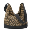 Grande borsa hobo in tela con stampa leopardata e tracolla nera regolabile - Leopardo Marrone