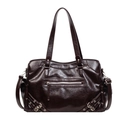 Grande borsa tote vintage marrone scuro in pelle cerata con fibbie metalliche laterali - Marrone