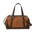 Borsa Boston retrò in camoscio marrone con finiture in pelle liscia e rivetti argentati - Marrone