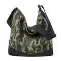 Grande borsa tote mimetica in tela con tracolla nera e design in stile hobo - Verde Mimetico