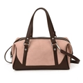 Borsa tote in pelle scamosciata rosa e pelle marrone con anello d'argento e zip esterna - Rosa