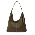 Borsa hobo verde oliva scuro con cuciture a contrasto e nappe decorative eleganti - Con Ciondolo / Verde