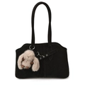 Borsa tote nera retrò in finto scamosciato con righe e ciondolo a forma di coniglio - Con Ciondolo / Nero
