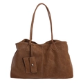 Vintage brown large capacity leather tote bag with a small hanging card pouch for women - Brown