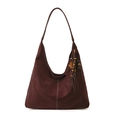 Grande borsa hobo bordeaux opaca da donna con ciondolo a nappe e cuciture bianche - Con Ciondolo / Borgogna