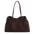 Vintage dark brown large tote bag with shoulder straps and matching mini pouch - Brown
