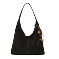 Borsa tote nera opaca retrò con cuciture a contrasto e ciondolo a quadrifoglio - Con Ciondolo / Nero