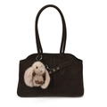 Borsa tote retrò marrone scuro con trama scamosciata, occhielli e ciondolo a coniglietto - Con Ciondolo / Marrone