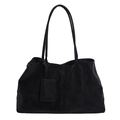 Classic black high-capacity faux leather tote bag with a small card holder attachment - Black