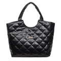 Klassische schwarze gesteppte Shopper-Tasche mit Rautenmuster und PU-Ledergriffen - Schwarz